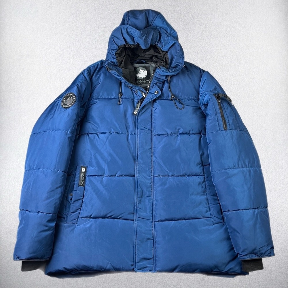 Canada Weathergear Puffer Jacket Mens XL Blue Hooded Heavyweight Parka Coat